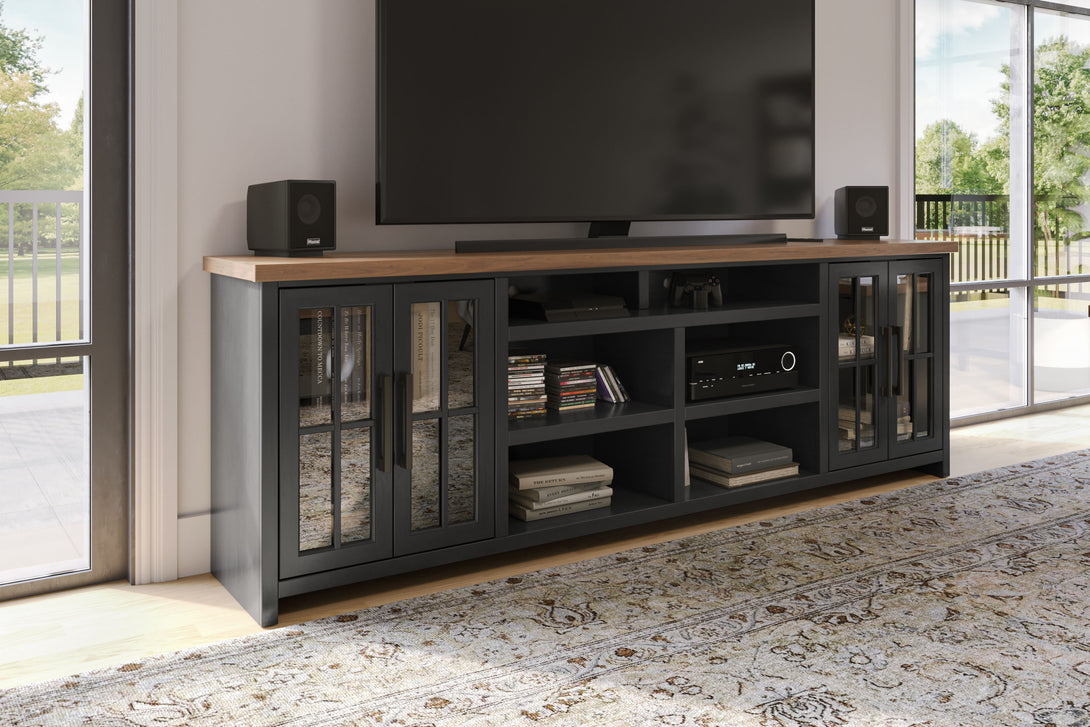 Essex 96 inch TV Stand supports TVs up to 100" Black/Whiskey - Modern Farmhouse