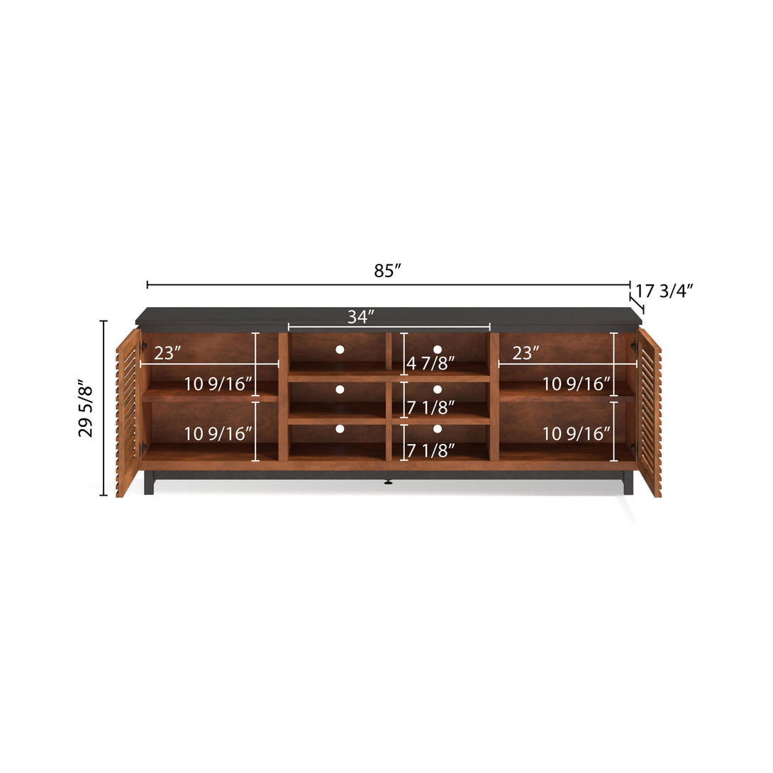 Graceland 85 inch TV Stand Bourbon Black - Contemporary Hollywood Glam - Open Side Door View