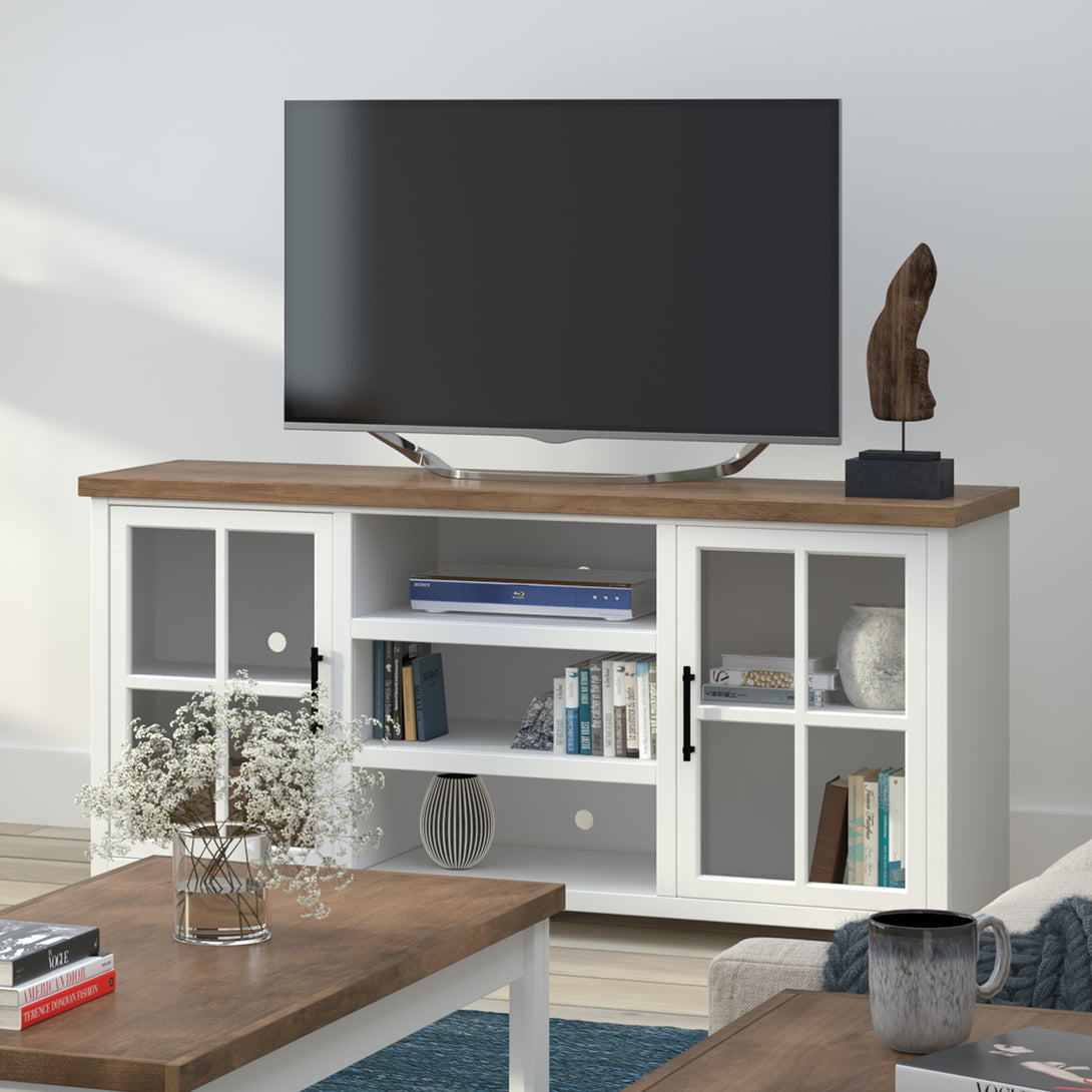 Hampton 67 inch TV Stand Jasmine Whitewash/Barnwood - Modern Farmhouse