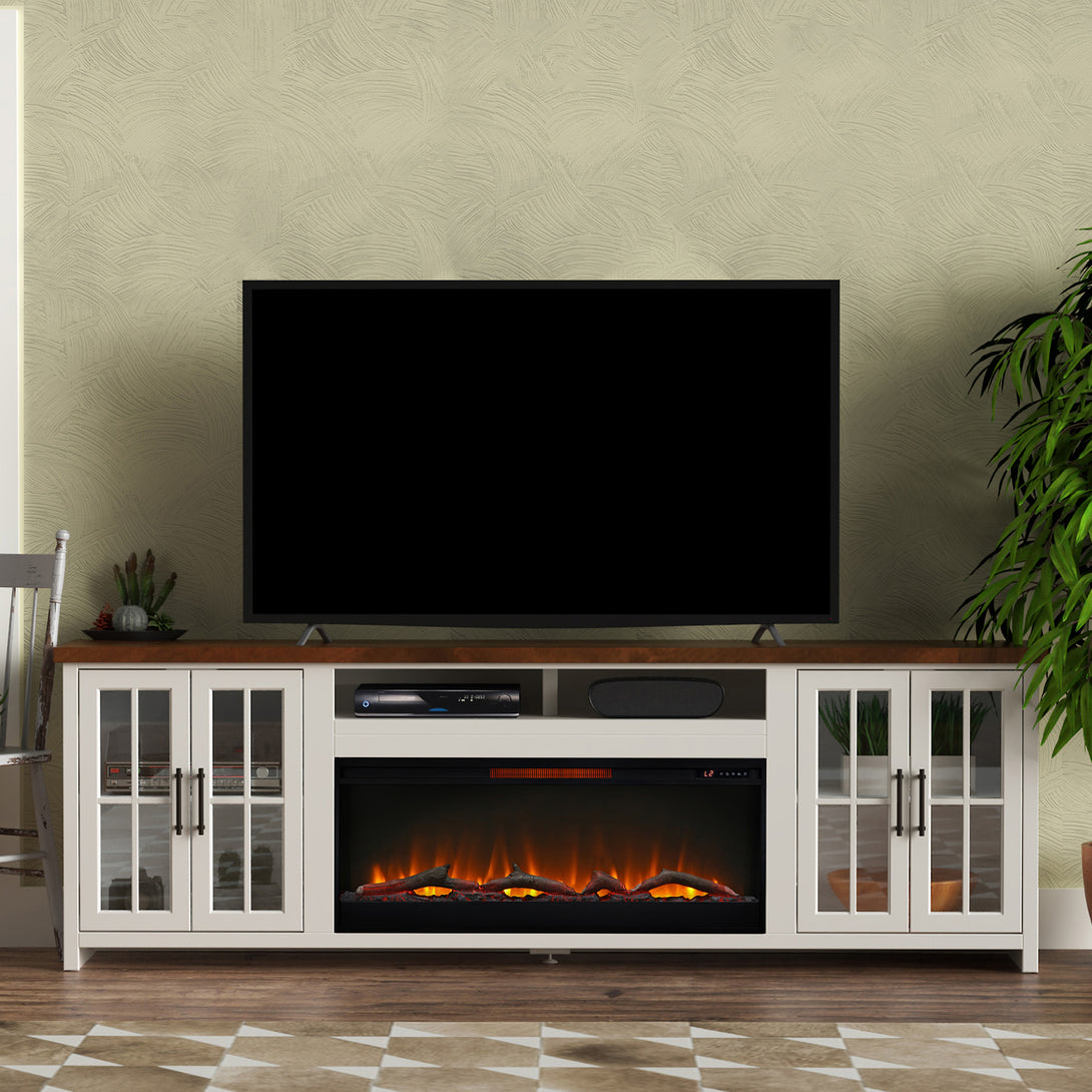 Hampton 97-inch Fireplace TV Stand Jasmine Whitewash/Barnwood - Modern Farmhouse