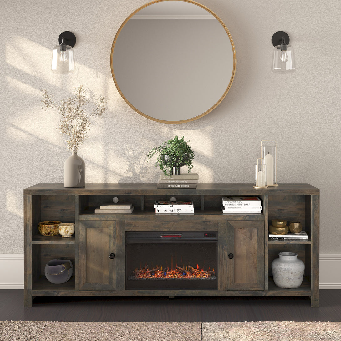 Joshua Creek 84-inch Fireplace TV Stand fits up to 95 inch Barnwood - Rustic Modern
