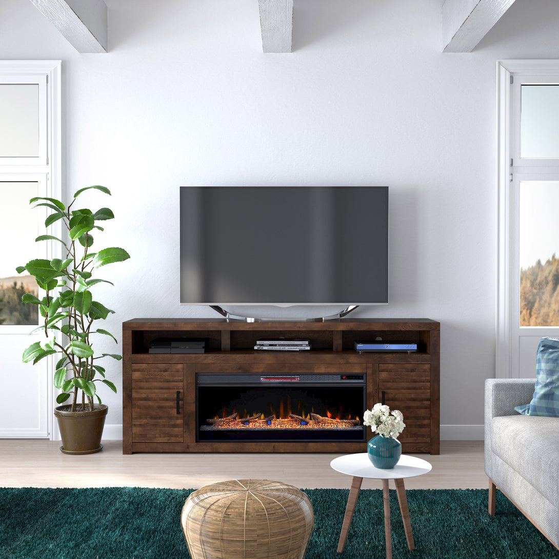 Sausalito 78" Fireplace TV Stand Whiskey - Transitional - Lifestyle